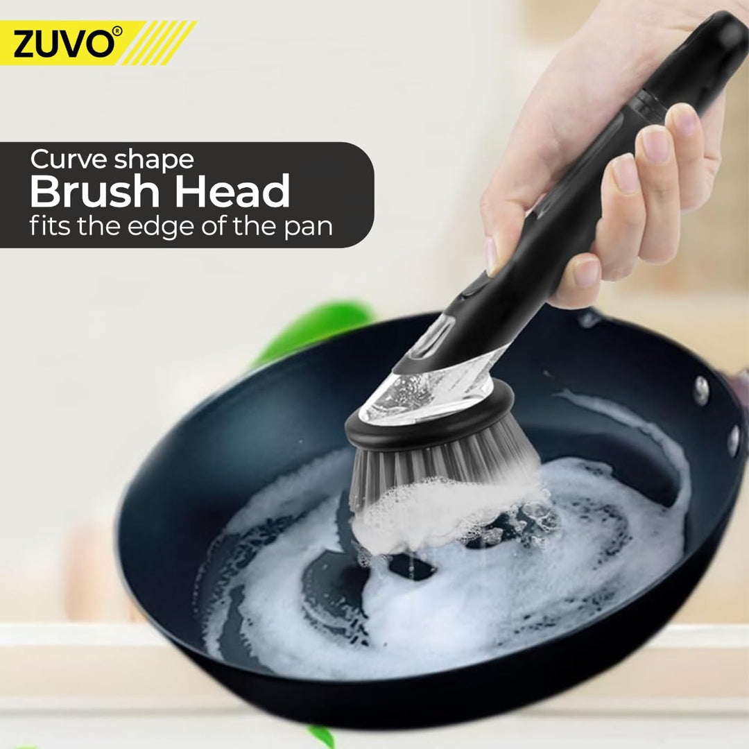 Zuvo - Soap Dispensing Scrubbing Brush with Handle for Kitchen Cleaning