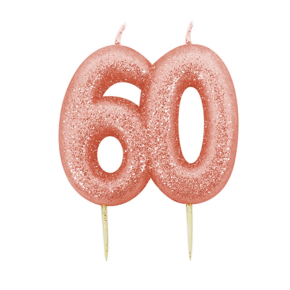 Anniversary House Number 60 Glitter Birthday Candle - Gold, 7cm 1