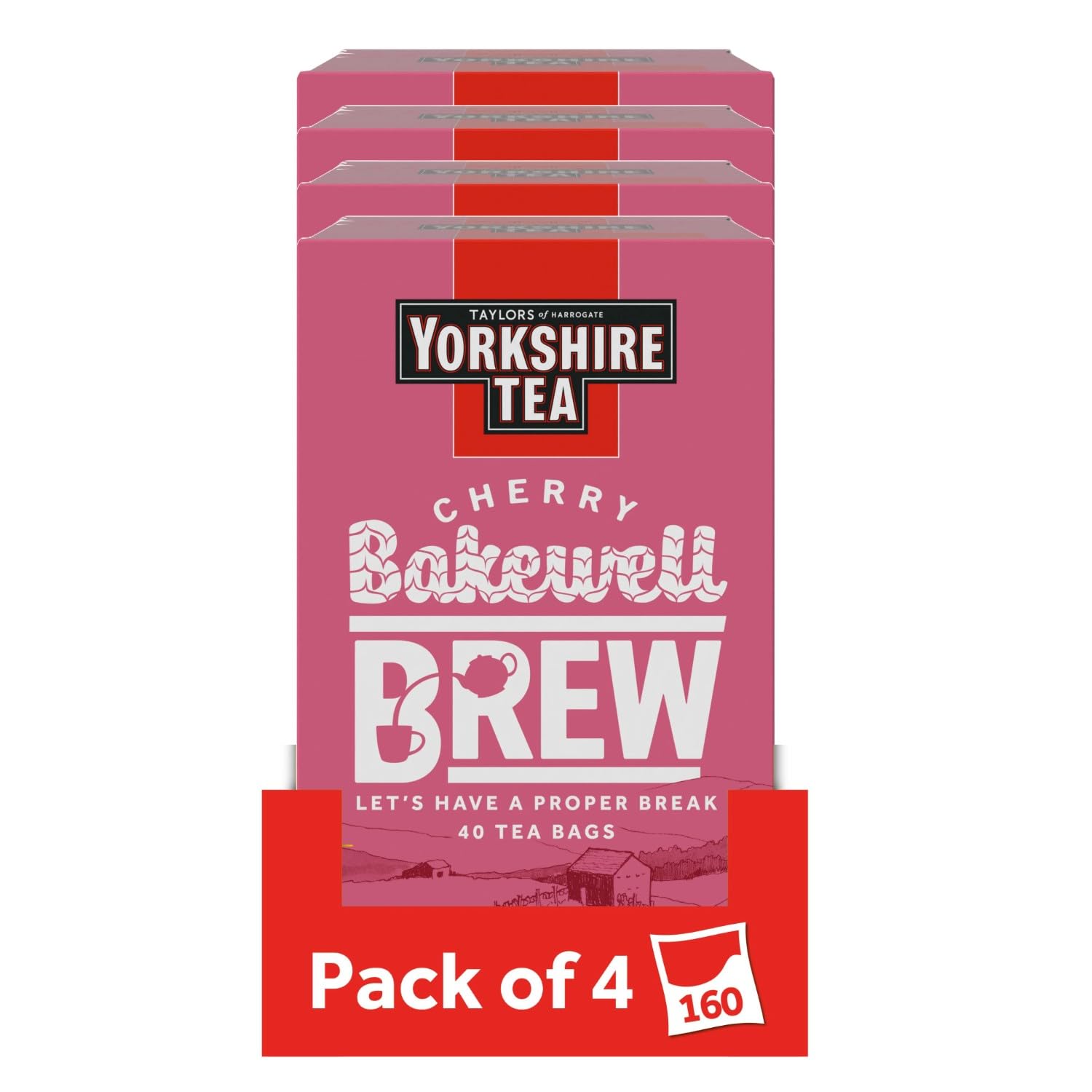 Yorkshire Tea - Cherry Bakewell Brew Flavoured Black Tea, 4 Boxes of 40 Tea Bags (160 Total) 1