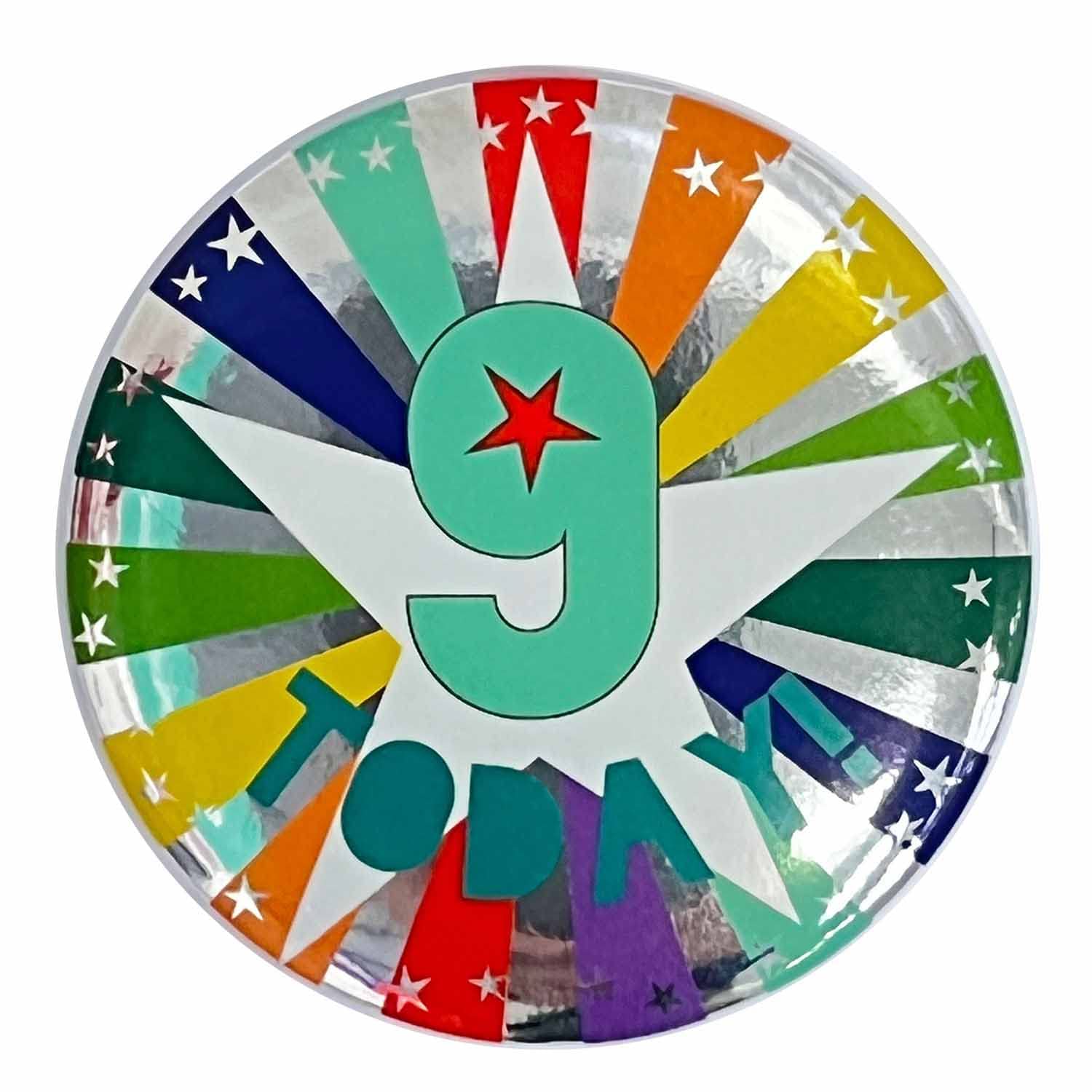 Amscan 9 TODAY! Multicoloured Star Print Kids Birthday Badge - 6cm 4