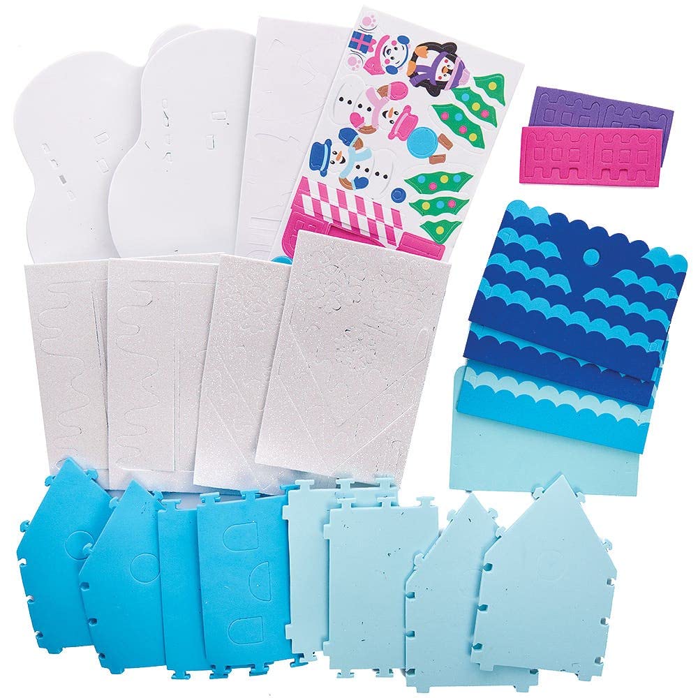 Baker Ross FX292 Snowman House Craft Kit - Pack of 2, 3D Foam Christmas Decoration for Kids 6