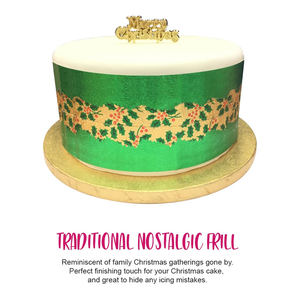 Anniversary House Traditional Christmas Cake Frill - Green Foil, 86cm Pre-Cut Decorative Trim 10