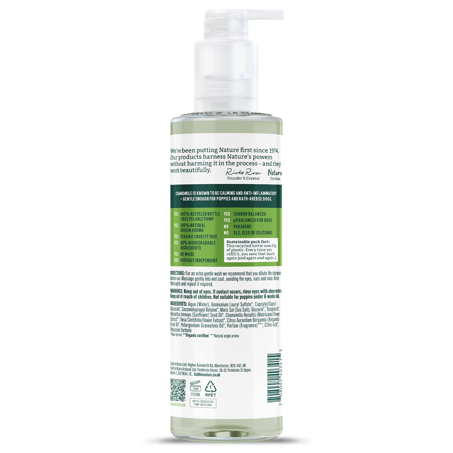 FAITH IN NATURE Dog Shampoo - Chamomile & Vitamin E for Shine | pH-Balanced | 400ml