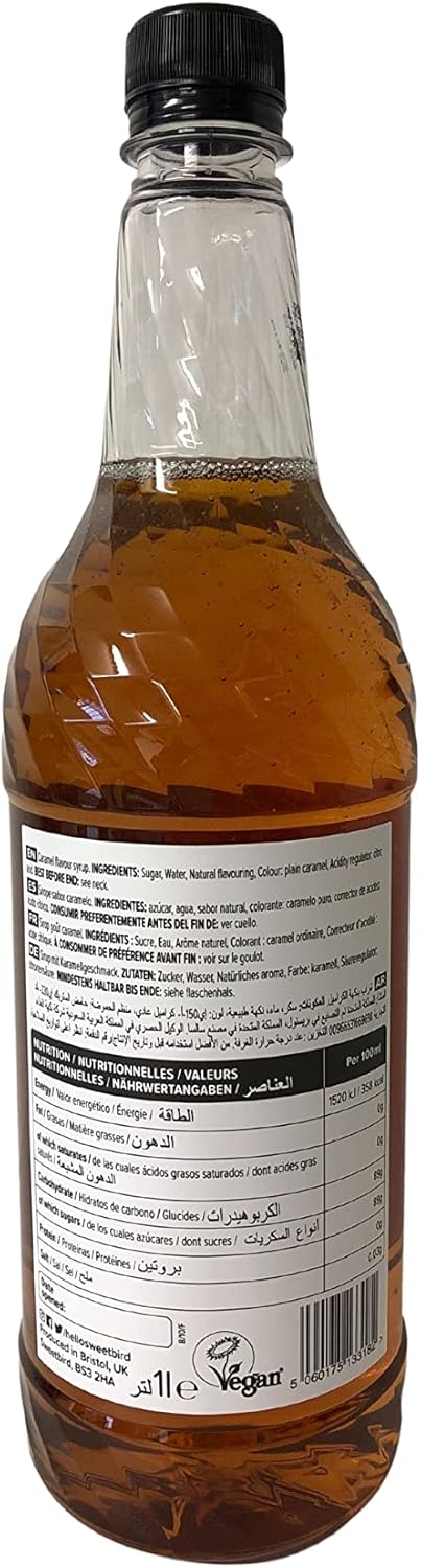Sweetbird Caramel Syrup | 1 Litre | Beverage Syrup for Coffee, Lattes & Frappés
