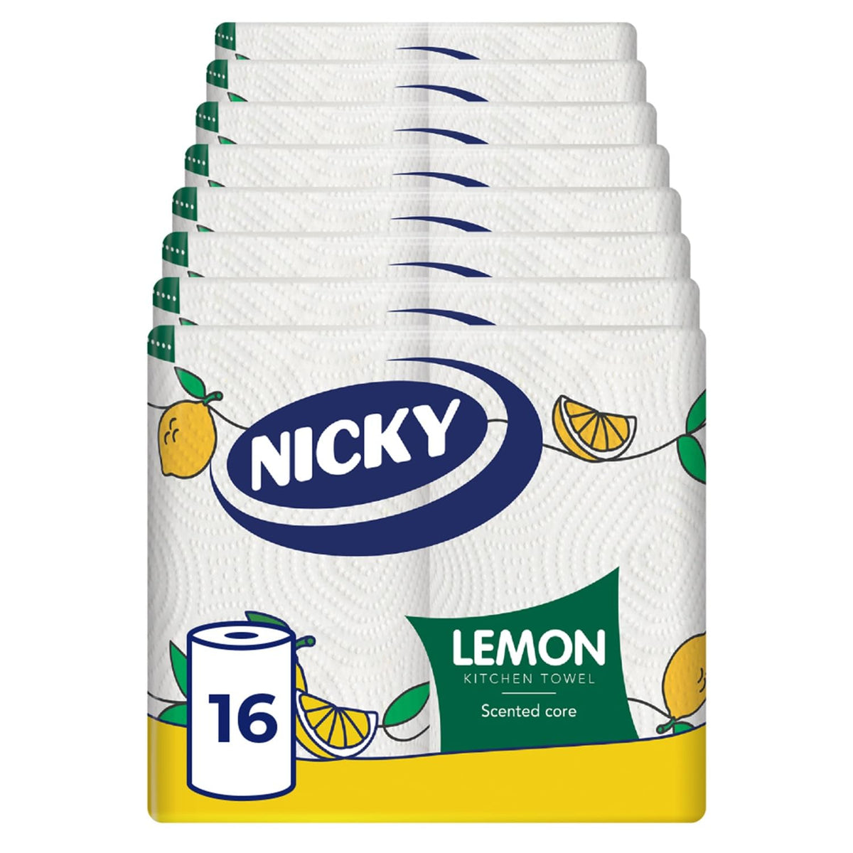Nicky Lemon Kitchen Roll - 16 Rolls, 2-Ply, 100 Sheets per Roll