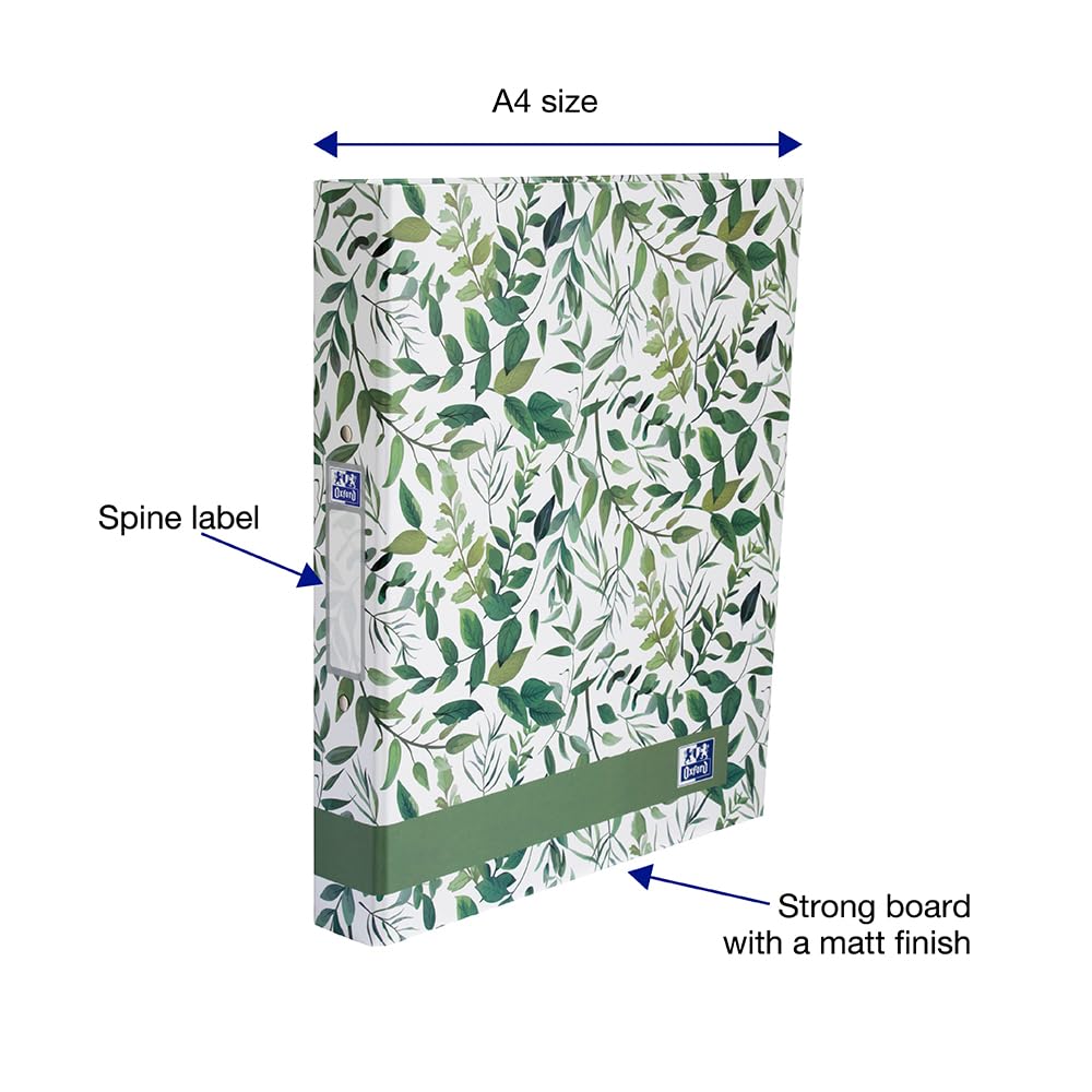 Oxford A4 Ring Binder - Leaves Design, 40mm Spine, 250 Sheet Capacity | Pack of 3 2