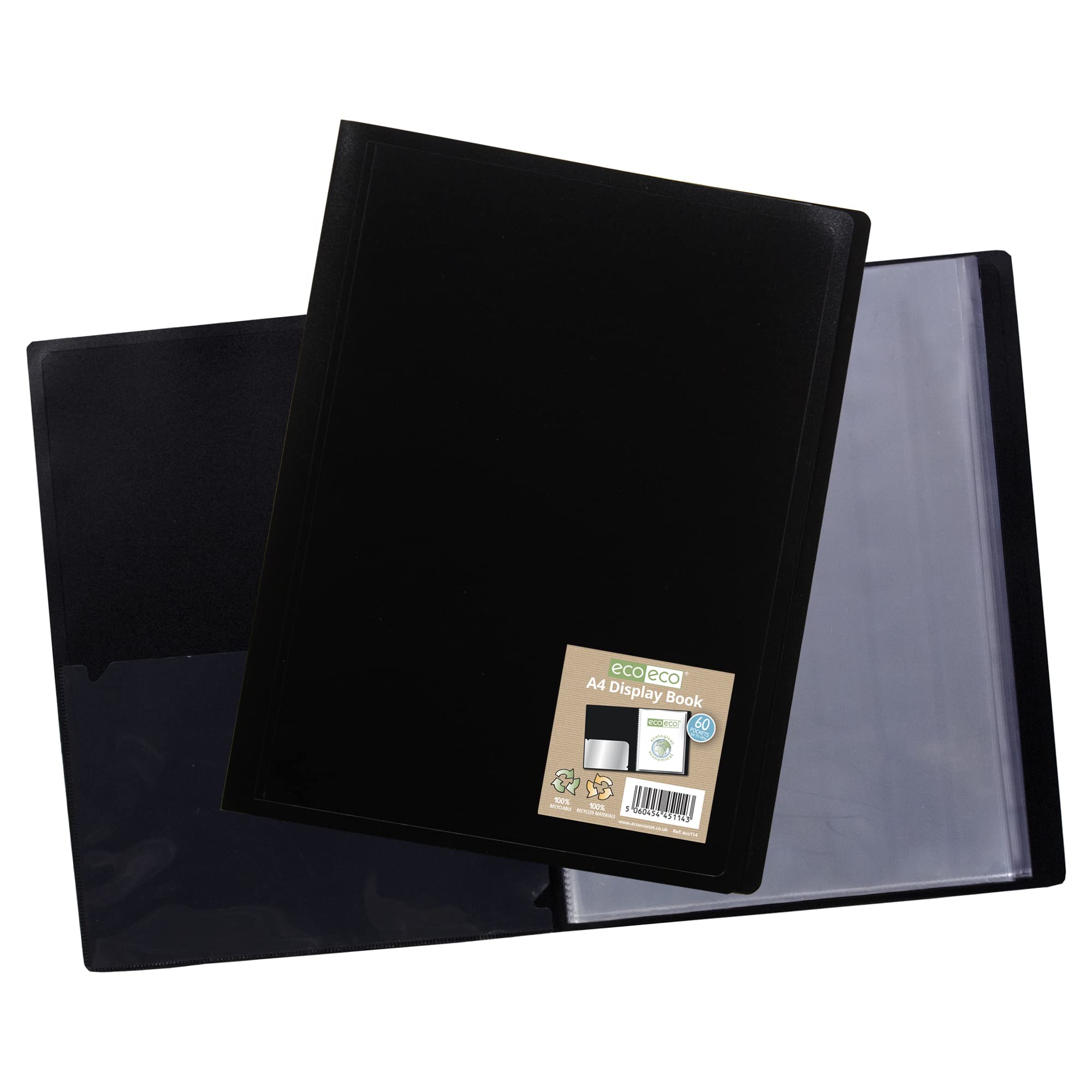 eco-eco A4 60 Pocket Flexible Cover Portfolio Display Book | 100% Recycled | Black 1