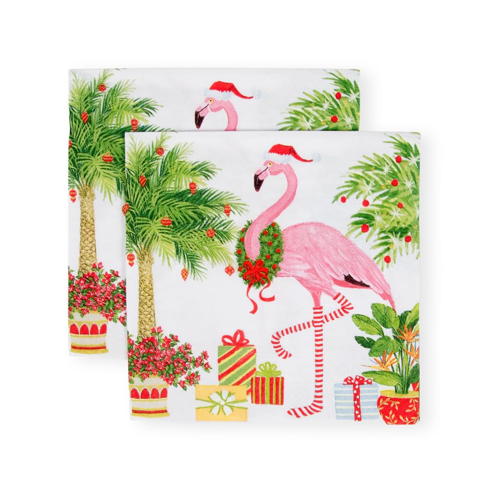 Caspari Christmas Flamingos Triple-Ply Cocktail Napkins, 20-Pack 3