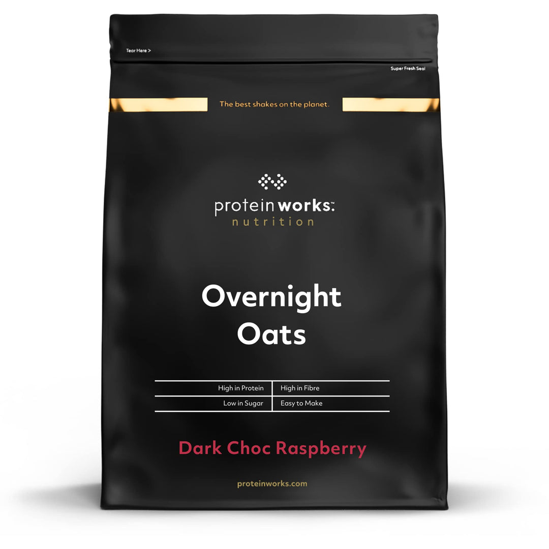 Protein Works Overnight Oats - Dark Choc Raspberry High Protein Breakfast, Low Sugar, Low GI, with Chia & Flax Seeds, 1 Kg