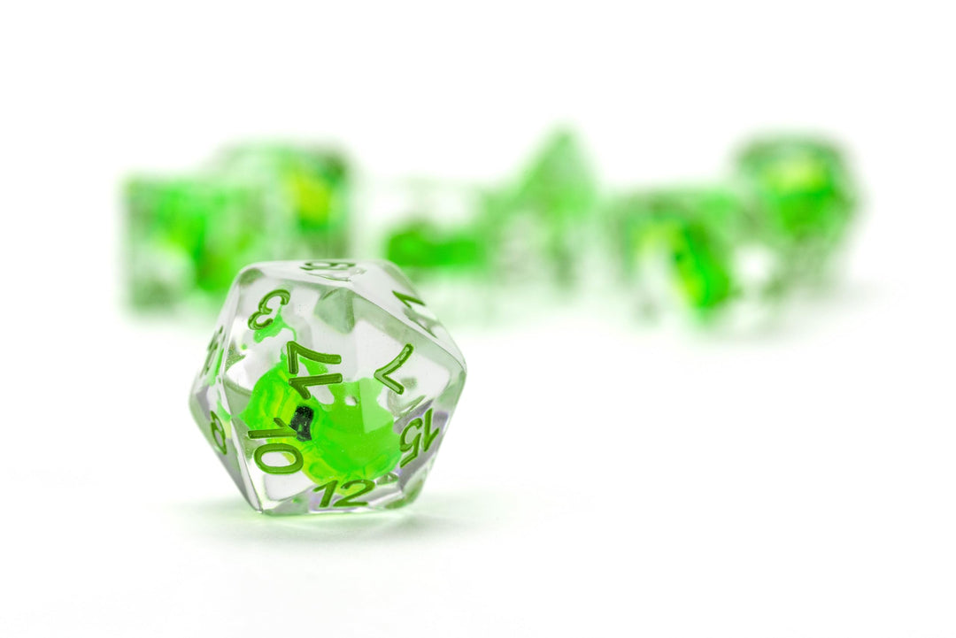 Metallic Dice Games Dragon StormTM FanRoll Green Dragon Resin Dice Set