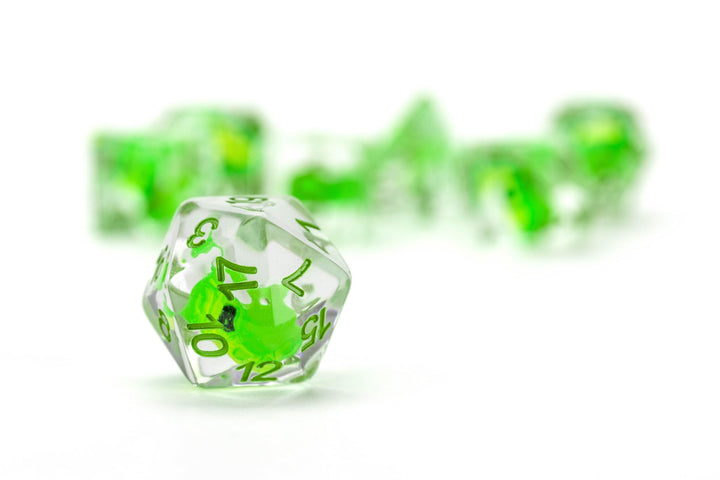 Metallic Dice Games Dragon StormTM FanRoll Green Dragon Resin Dice Set
