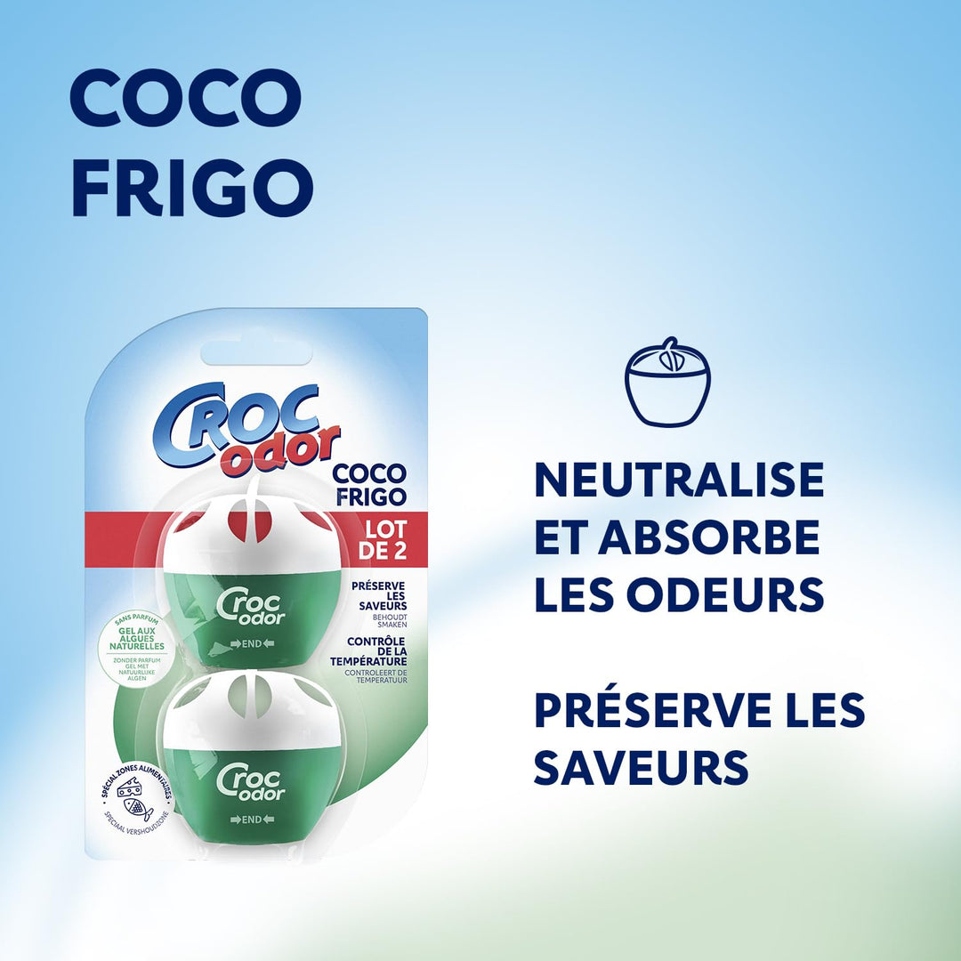 Croc Odor - Fridge Deodoriser Twin Pack, Unscented, Food Safe Formula with Natural Seaweed Extract