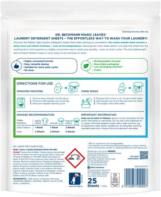 Dr. Beckmann - MAGIC LEAVES Non-Bio Laundry Detergent Sheets | 25 Sheets 5