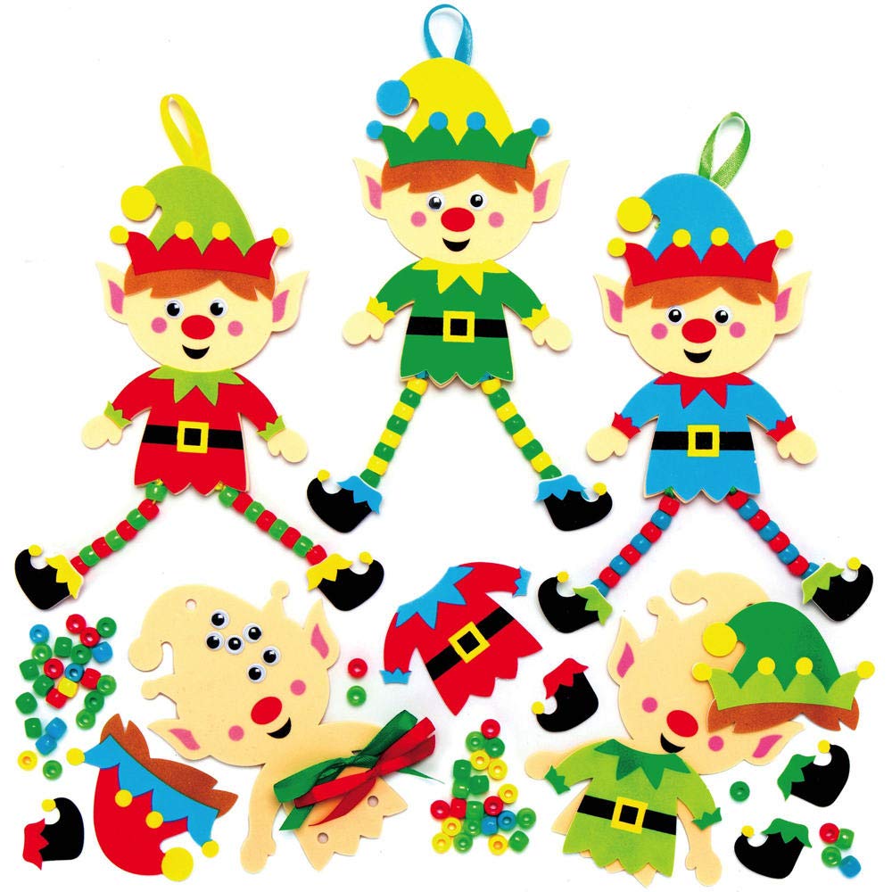 Baker Ross AX398 Christmas Tree Elf Decoration Kits - Pack of 5, DIY Craft Ornaments