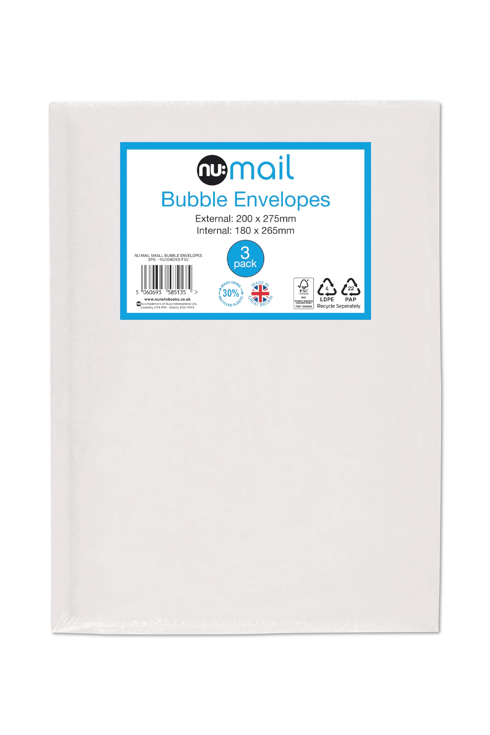 nu: Small Padded Bubble Envelope Mailers - 3 Pack | Self Seal | 30% Recycled Lining 1