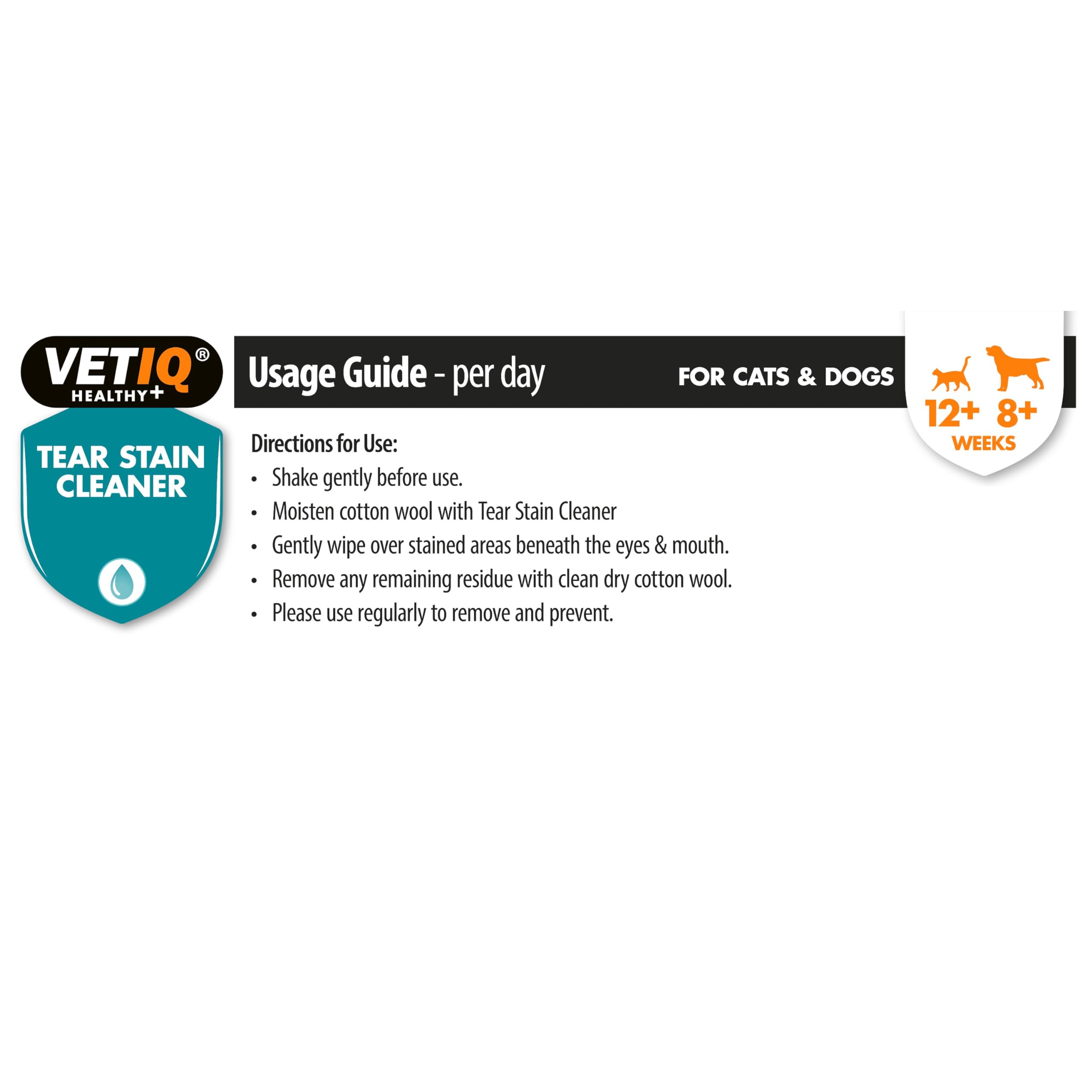 VETIQ Tear Stain Remover for Cats 3+ Months & Dogs 2+ Months - Gentle, Non-Allergenic Formula | 100ml