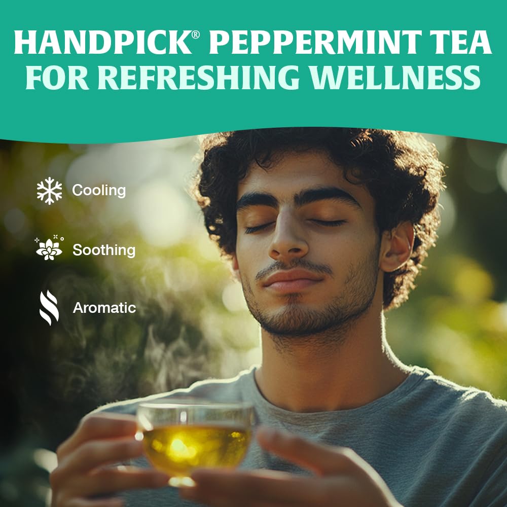 HANDPICK Peppermint Tea Bags (100 Count) Non-GMO, 100% Pure Herbal Tea - Minty & Refreshing
