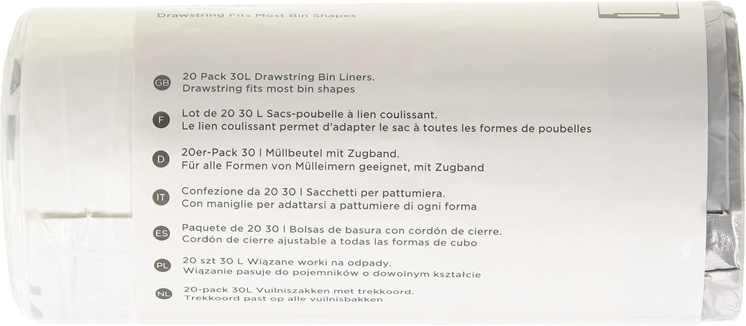 BLACK+DECKER 30L Drawstring Bin Liners 20 Pack - White