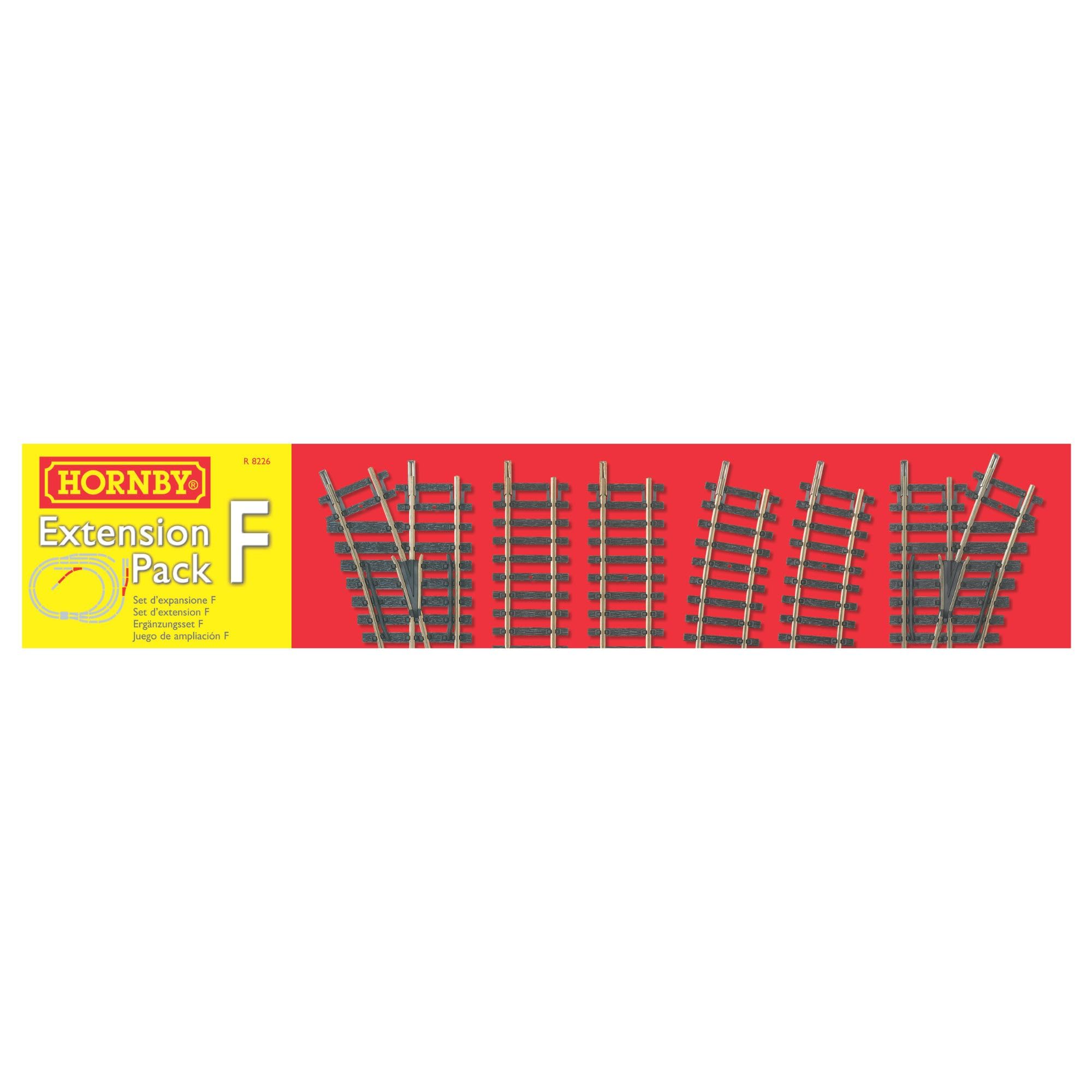 Hornby R8226 OO Gauge Track Extension Pack F - 6-Piece Model Railway Track Set with Straights, Curves, Points & Buffer Stop