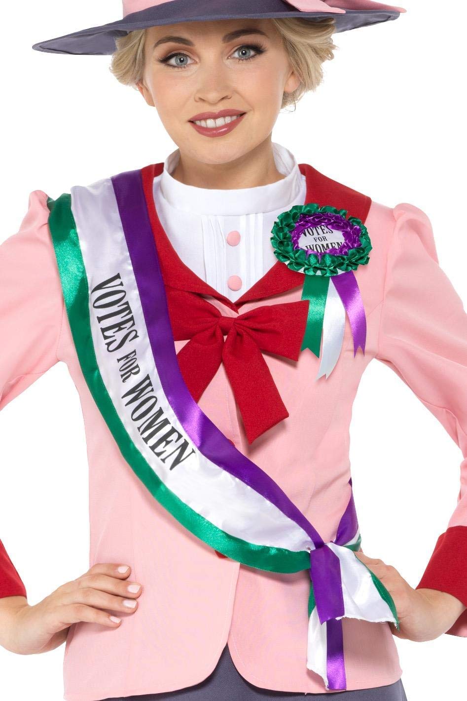 Smiffys Victorian Suffragette Kit - White & Purple Sash & Rosette | One Size | Polyester