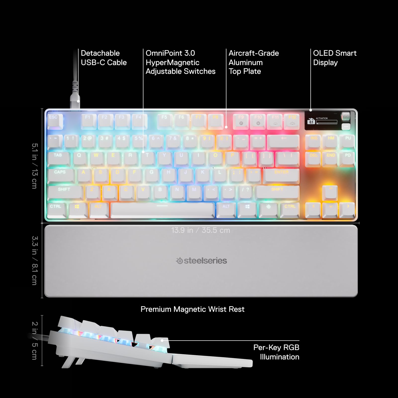 SteelSeries Apex Pro TKL Gen 3 White - HyperMagnetic Gaming Keyboard with OmniPoint 3.0 Switches 4
