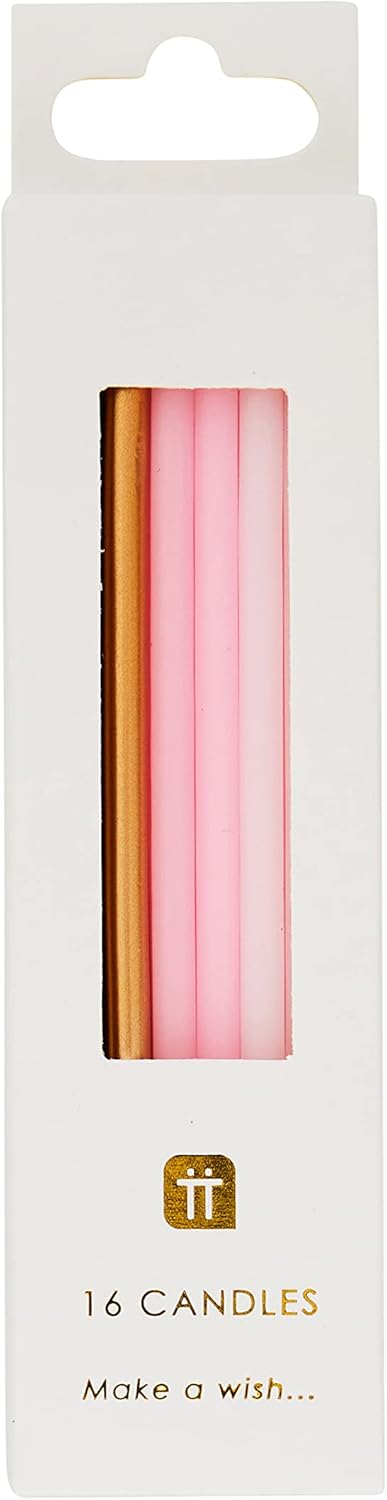 Talking Tables Pink, Gold & White Birthday Candles with Holders - 10cm Tall Party Candles 2