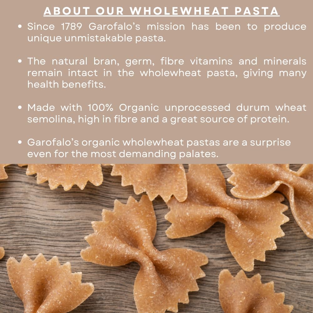 Garofalo Wholewheat Organic Farfalle Pasta - 500g | High Fibre | Protein Source 6