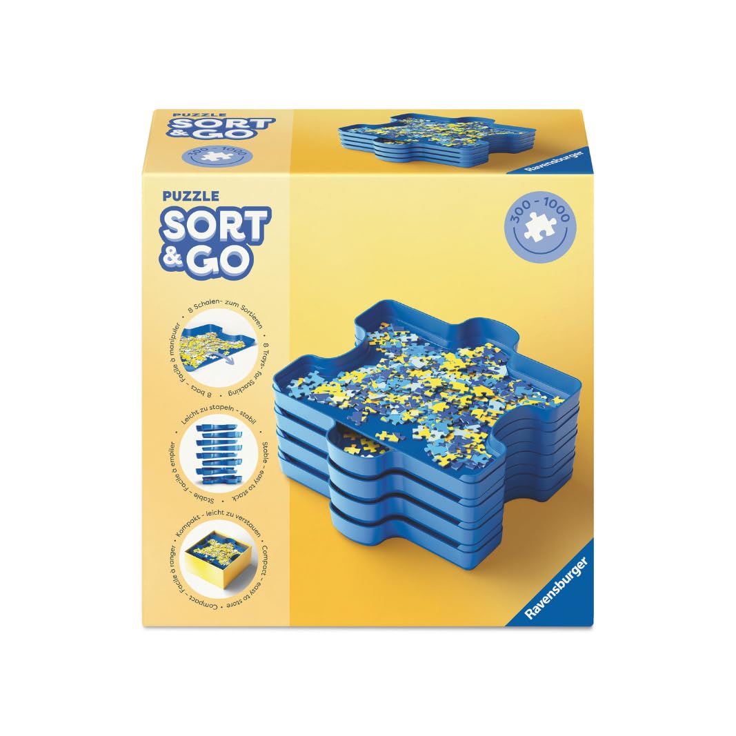 Ravensburger Puzzle Sorting Trays - Sort & Go Accessory for Puzzles up to 1000 Pieces | Stackable Plastic Trays