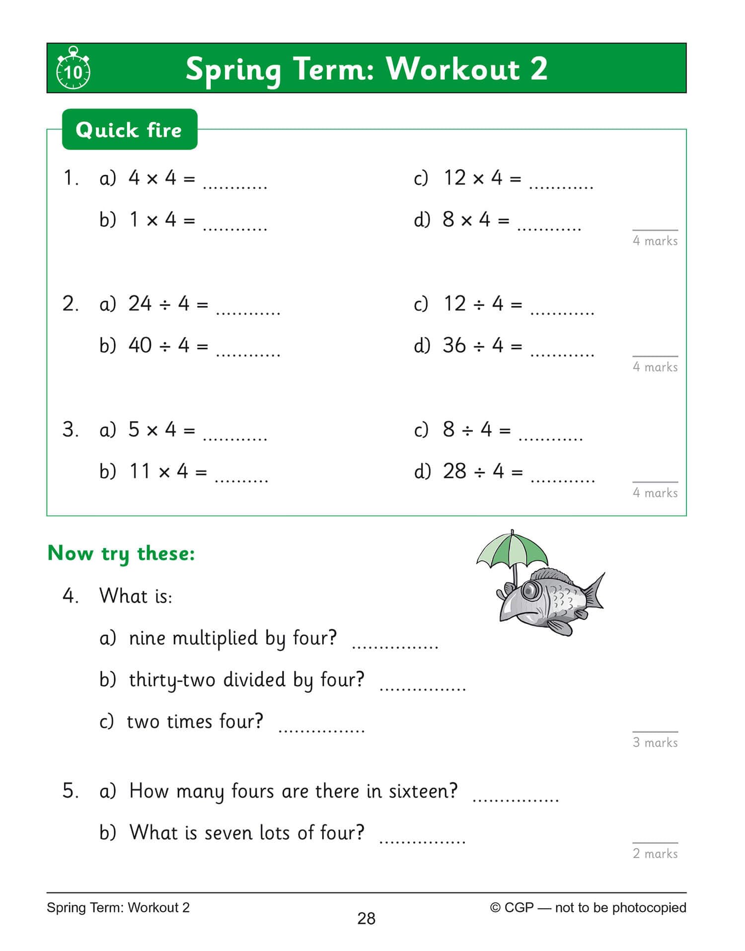 CGP KS2 Maths: Times Tables 10-Minute Weekly Workouts - Year 3 Study Aid | Ages 7-8 | 88 Pages 4