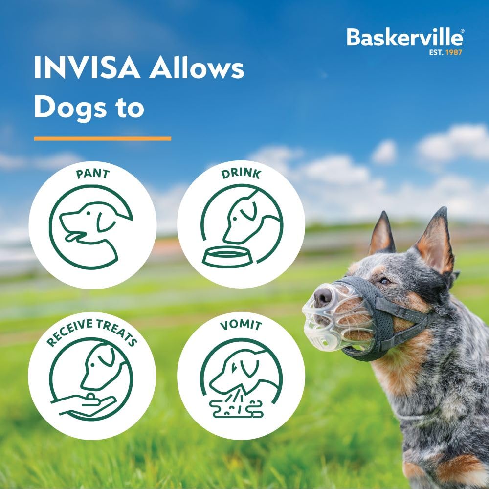 Baskerville INVISA Basket Dog Muzzle - Transparent Design, Heat Shapable | Size 3 8