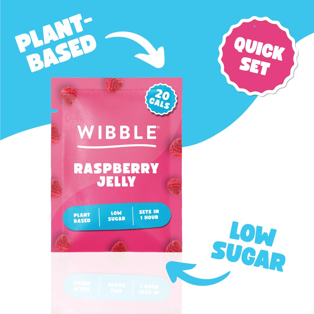 Wibble Raspberry Jelly Crystals - Plant-Based, Low Sugar, Quick-Set Vegan Jelly Powder, 12 Pack (24 Servings)