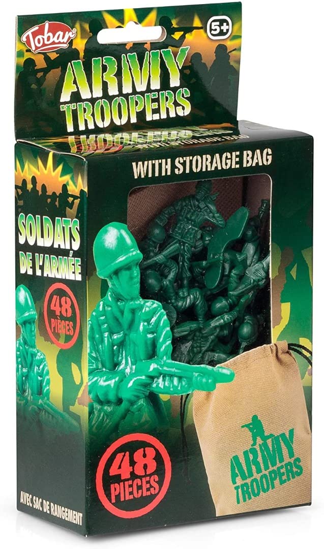 Tobar Army Troopers - 48 Plastic Soldiers | Assorted Poses | Includes Storage Bag