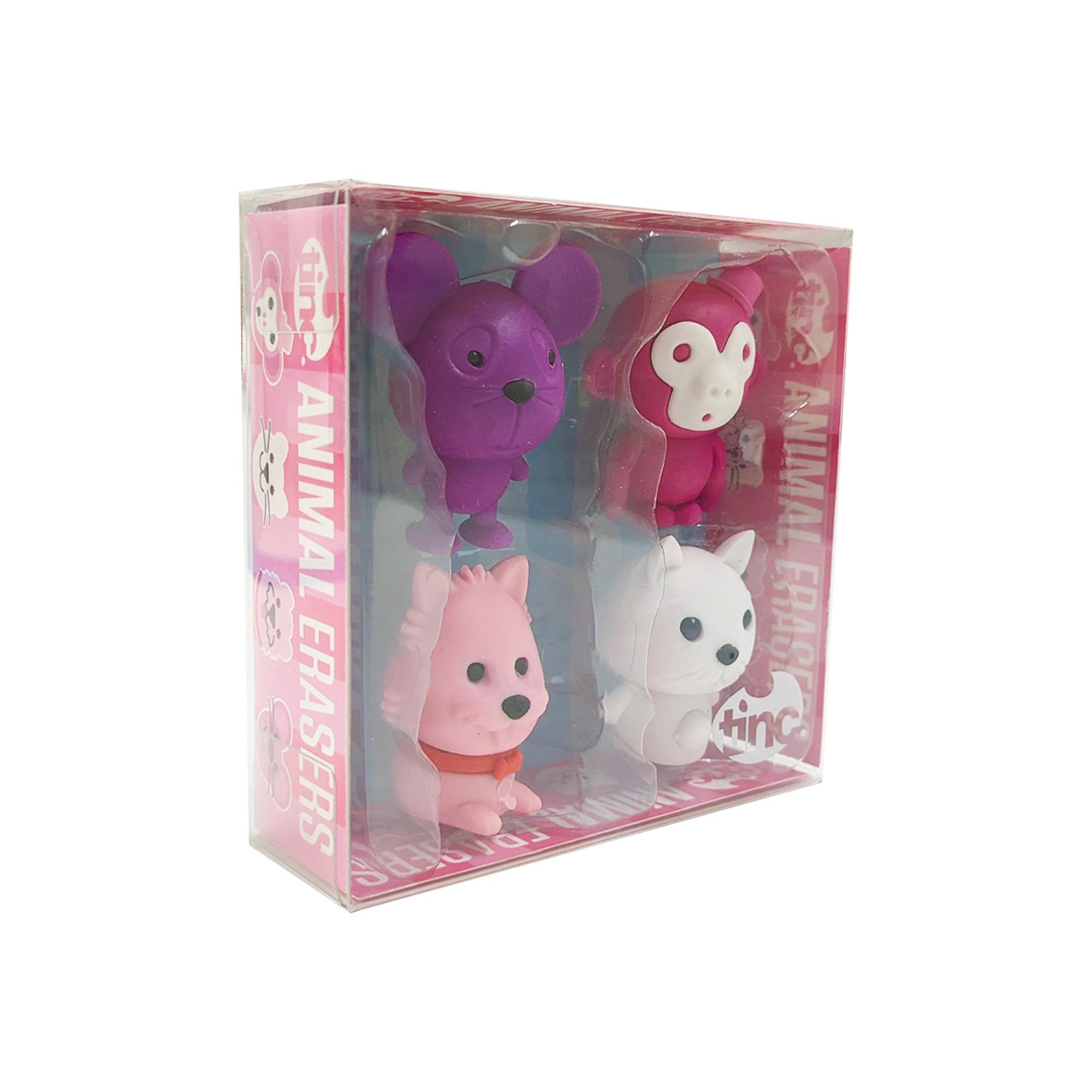 Tinc Animal Collection Pencil Erasers - Pack of 4 Cute Animal Characters