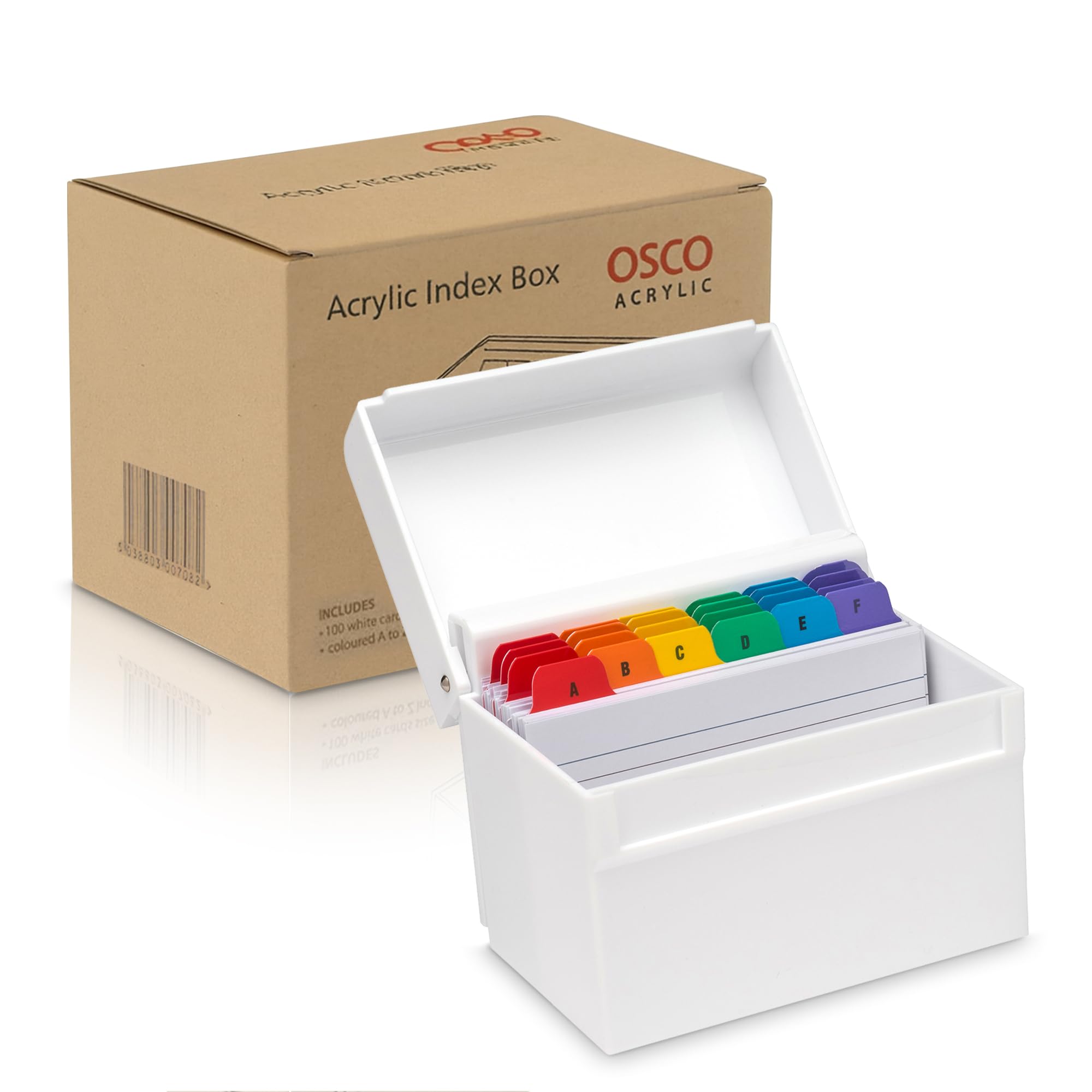 Osco White Hi-Gloss Plastic Index Box with A to Z Dividers and 100 Lined Note Sheets | 5' X 3' 5