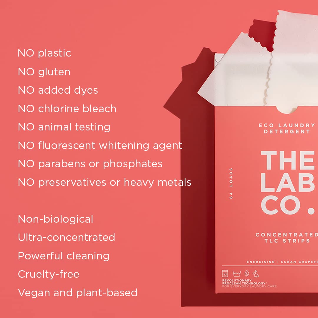 The Lab Co. - Laundry Detergent Strips 64 Loads (Eco Ultra-Concentrated, Non-Bio, Sensitive Skin, Fragrance: Grapefruit Amber Eucalyptus)