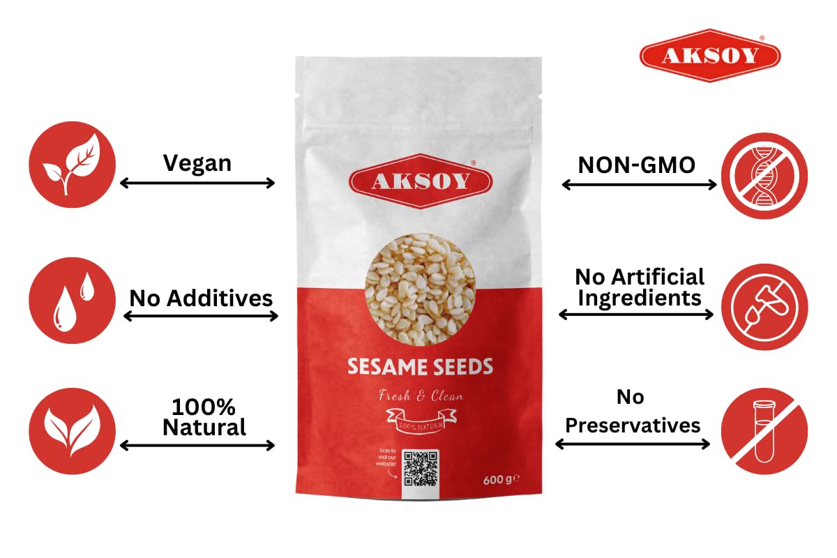 AKSOY Premium Sesame Seeds - 100% Natural, Nutty Flavor | 600g Pack 3