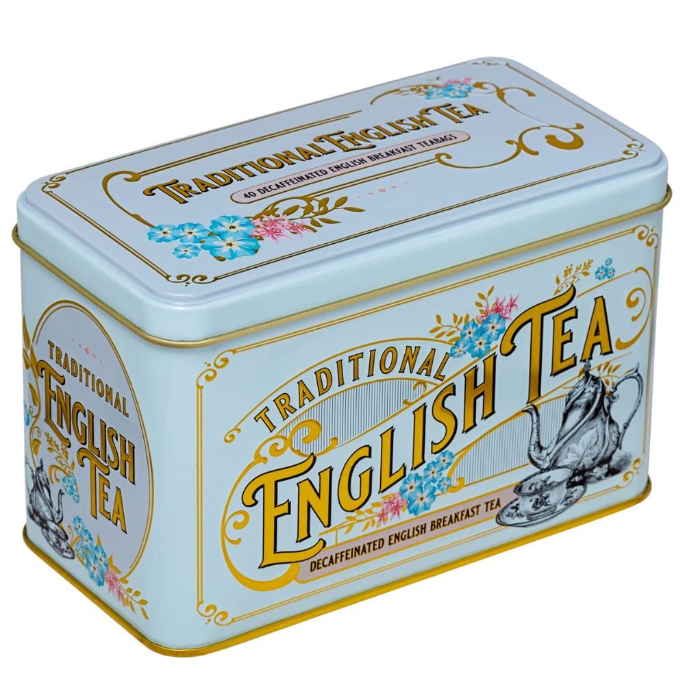 New English Teas Vintage Victorian Decaffeinated English Breakfast Tea Caddy - 40 Foil-Wrapped Teabags 1