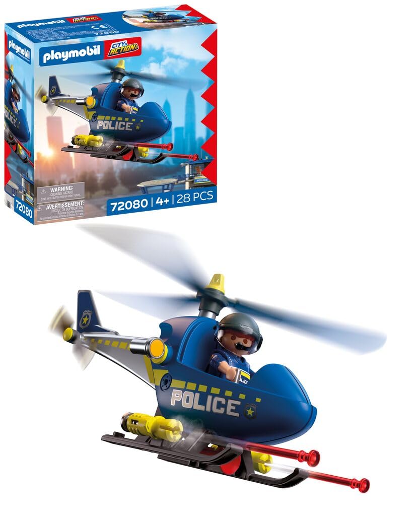 Playmobil City Action Police Helicopter - Rotating Rotors | Ages 4+ | Blue 1