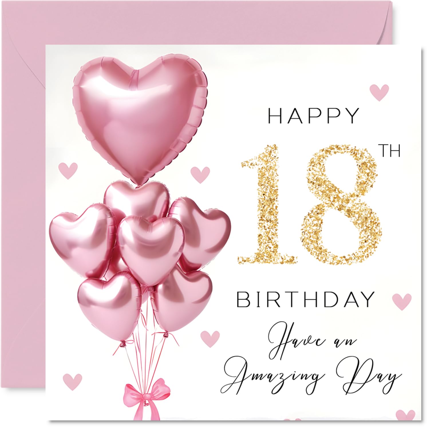 Stuff4 18th Birthday Card for Women - Pink Glitter Balloons | 145mm Square | Blank Inside 1