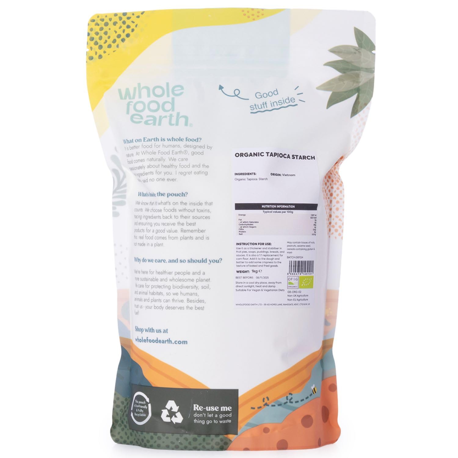 Wholefood Earth Organic Tapioca Starch – 1 kg | GMO Free | Certified Organic 3