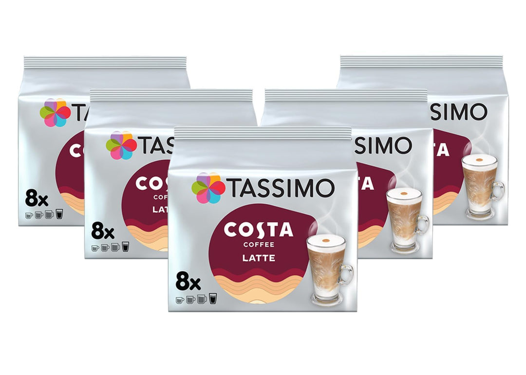 Tassimo Costa Latte Medium Roast Coffee Pods (Pack of 5, 40 Drinks Total)