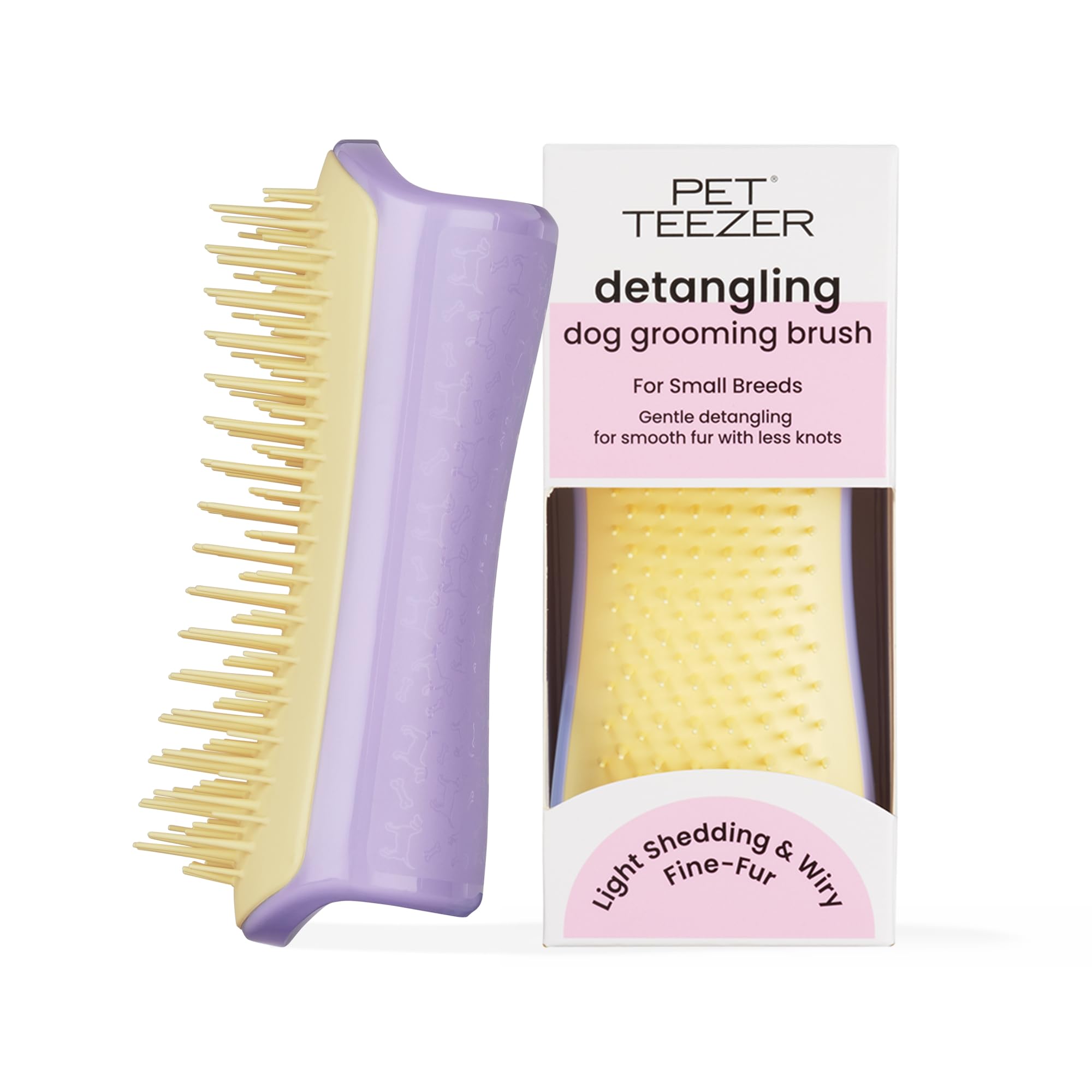 Pet Teezer Small Detangling Dog Grooming Brush - Ergonomic Design, Gentle Polymer Teeth, Dual-Tier System | Lilac & Yellow 1