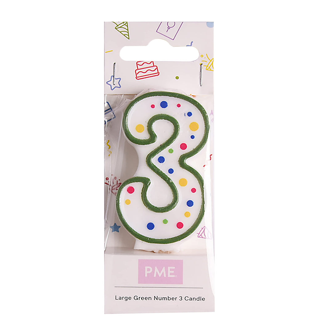 PME Green Number 3 Candle - Large Size Cake Decoration