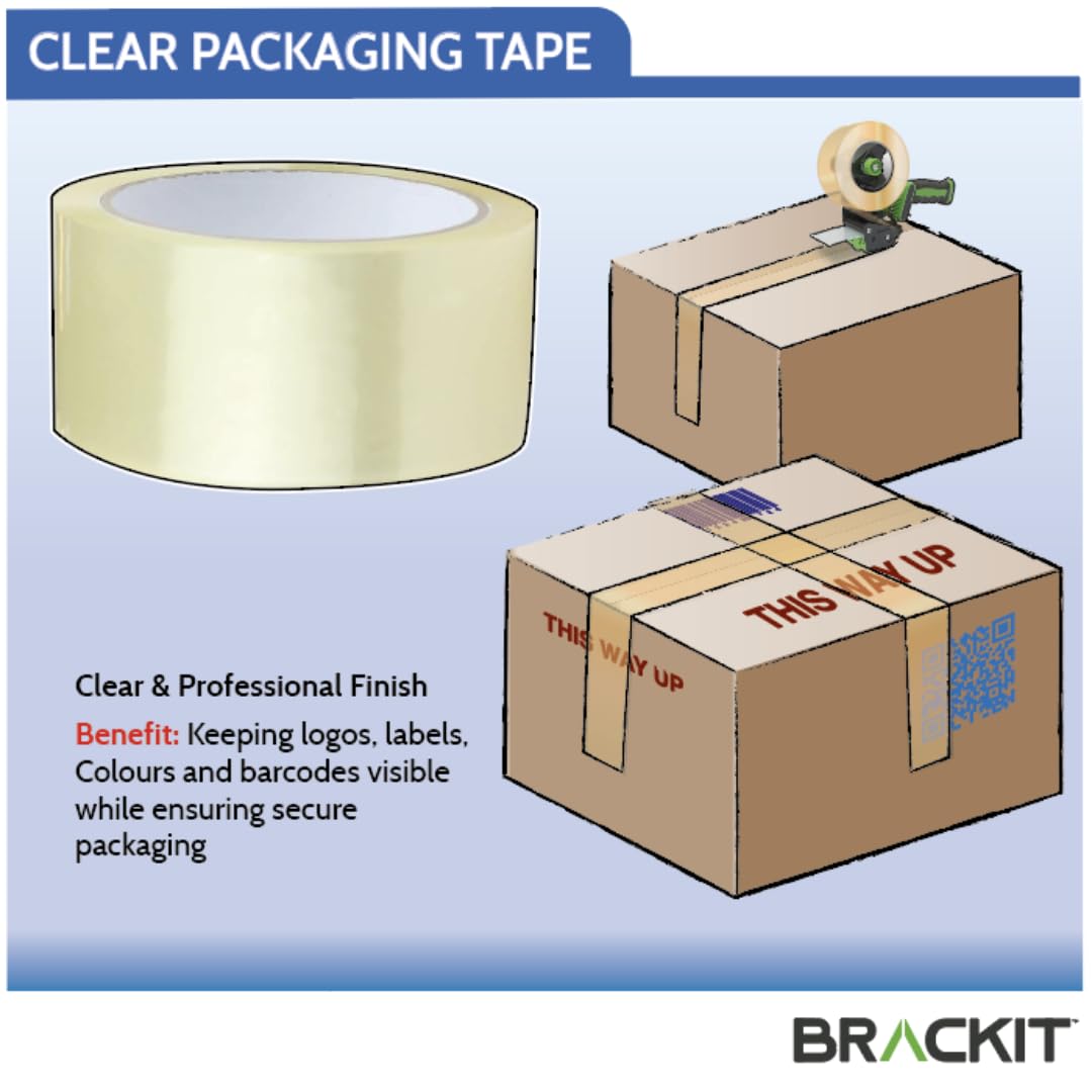 brackit Packaging Tape Dispenser Kit - 6 Rolls Clear Tape 48mm x 66m Heavy Duty | High Adhesion 2