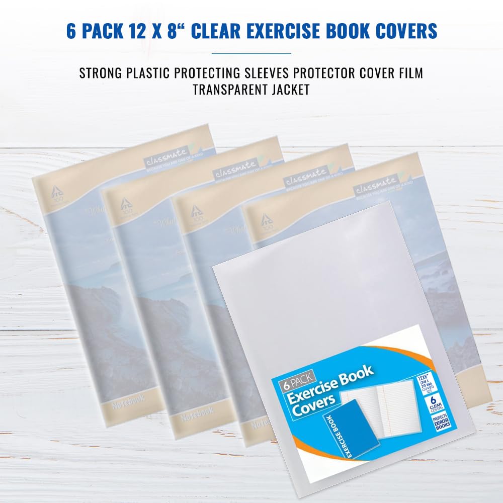 1ABOVE A4 Clear Exercise Book Covers - 6 Pack Durable Plastic Sleeves for School & Office | 150 Micron 7
