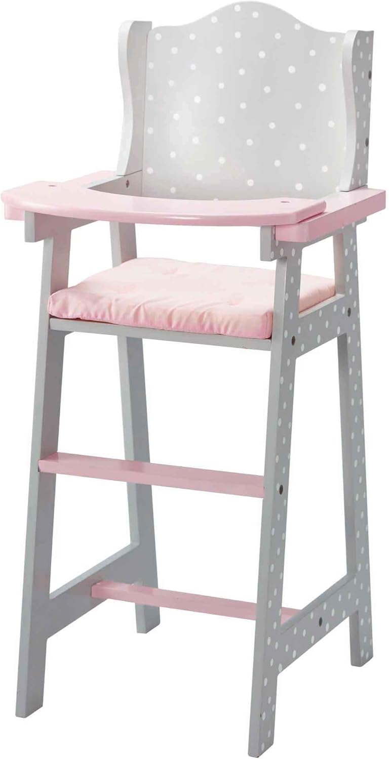 Olivia's Little World Little Princess Pink Polka Dot Wooden Baby Doll High Chair - Doll Furniture for 16-18" Dolls 1