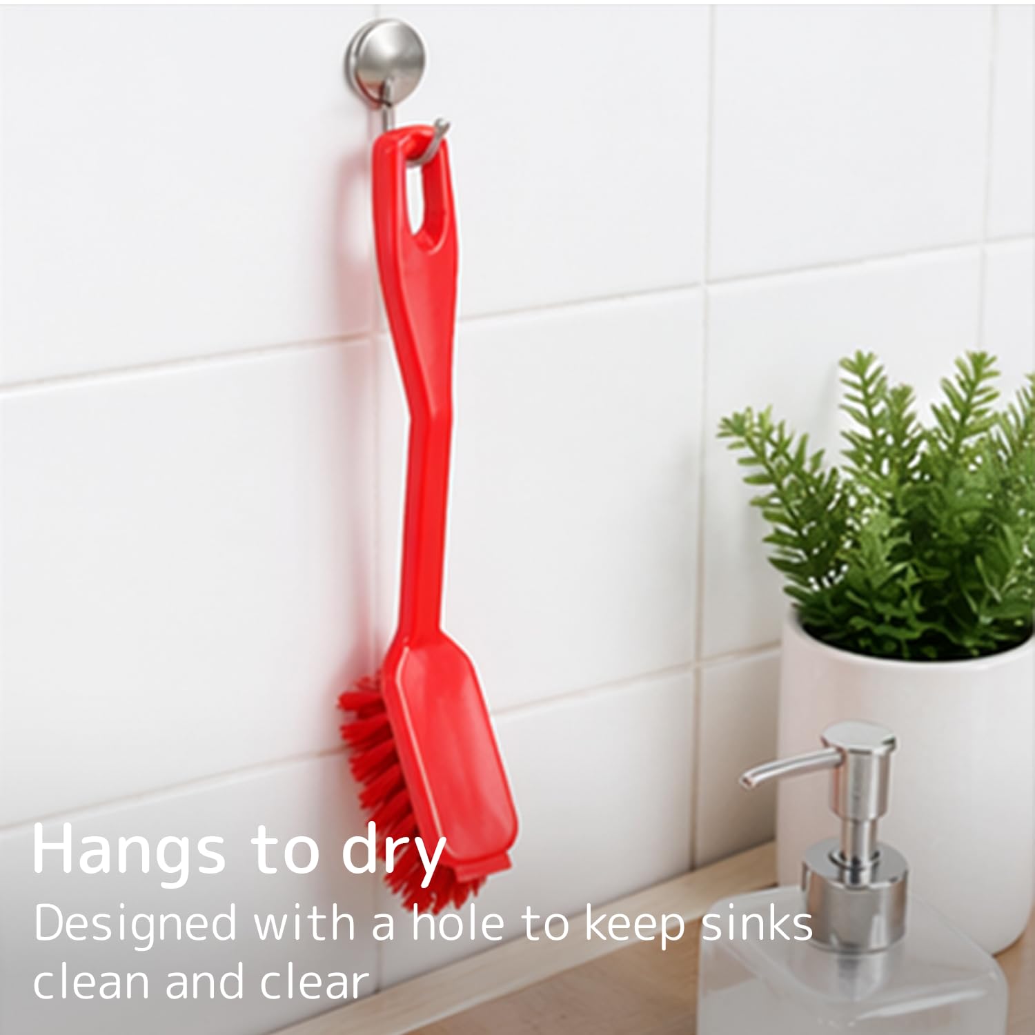 ABENA Red Dishwashing Brush - Stiff Bristle Scraper | 27cm Ergonomic Handle 5
