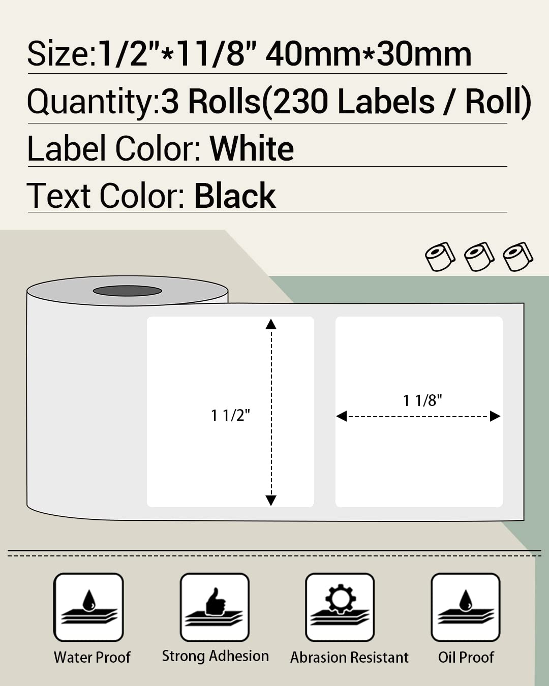 Phomemo Thermal Printer Labels - 3 Rolls, 40x30mm White Rectangular, Ink-Free Printing 2
