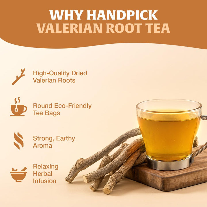 HANDPICK Valerian Root Tea Bags (Valeriana) 50 Count | Non-GMO, Caffeine-Free Herbal Tea