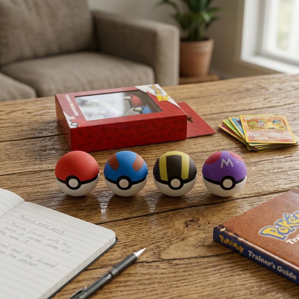 HOX Pokémon 3D Poké Ball Erasers 4 Pack – Official Pikachu Stationery Set | 3.6 cm 3